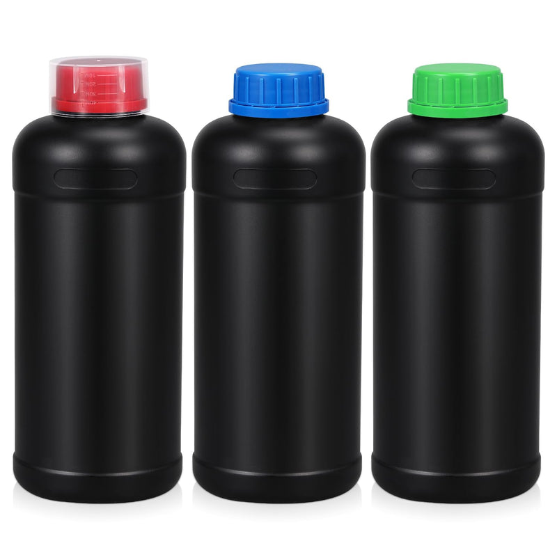 1000ml/3Pcs Darkroom Chemical Storage Bottles, Plastic Photographic Chemicals Container for Film Photo Developing Processing with Caps (Black) 1000ml Black