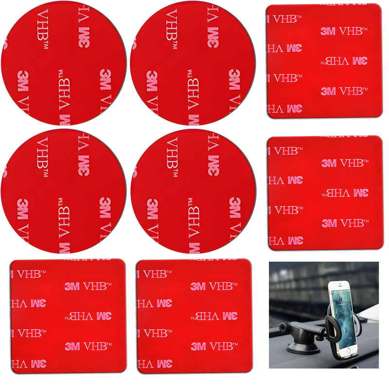 3 M Double Sided Adhesive Pads,Car Mount Sticky Pad Replacement. 3 M Sticky Dash Cam Mounting Tape.Heavy Duty Tape Sticker for Dashboard &Daily Use.Waterproof,Heat-resistant.Squares&Round,8 PCS