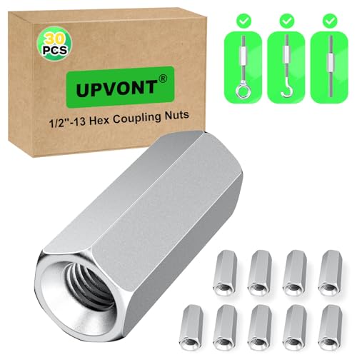 Hex Coupling Nuts, Rod Coupling Nuts 1/2"-13 UNC, 1-3/4" Length (30 PCS), Ideal for Threaded Rods & Studs, 1.75-Inch Length with Zinc Plating (30) 30 1/2"-13 UNC x 1.75-inch