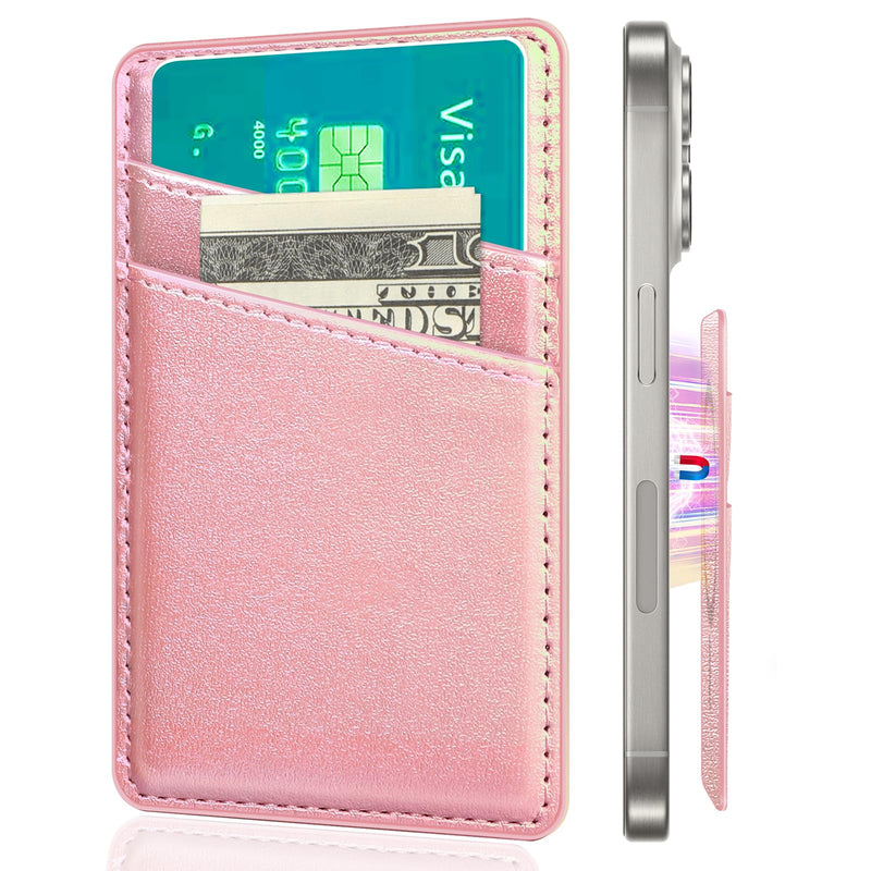 Senose Leather Mag-Safe Wallet Phone Card Holder for Back of Phone, Magnetic Wallet for Phone Compatible for iPhone 15/14/13/12 Mini/Plus/Pro/Pro Max (Pink) Pink