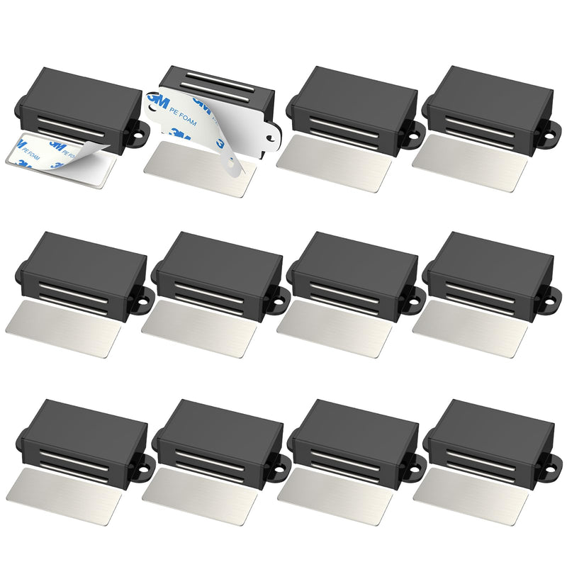 Jiayi 12 Pack Heavy Duty 17lb Magnetic Cabinet Catch Stainless Steel Self Adhesive Door Magnets for Kitchen Cupboard Drawer Closet Latch Closure Black
