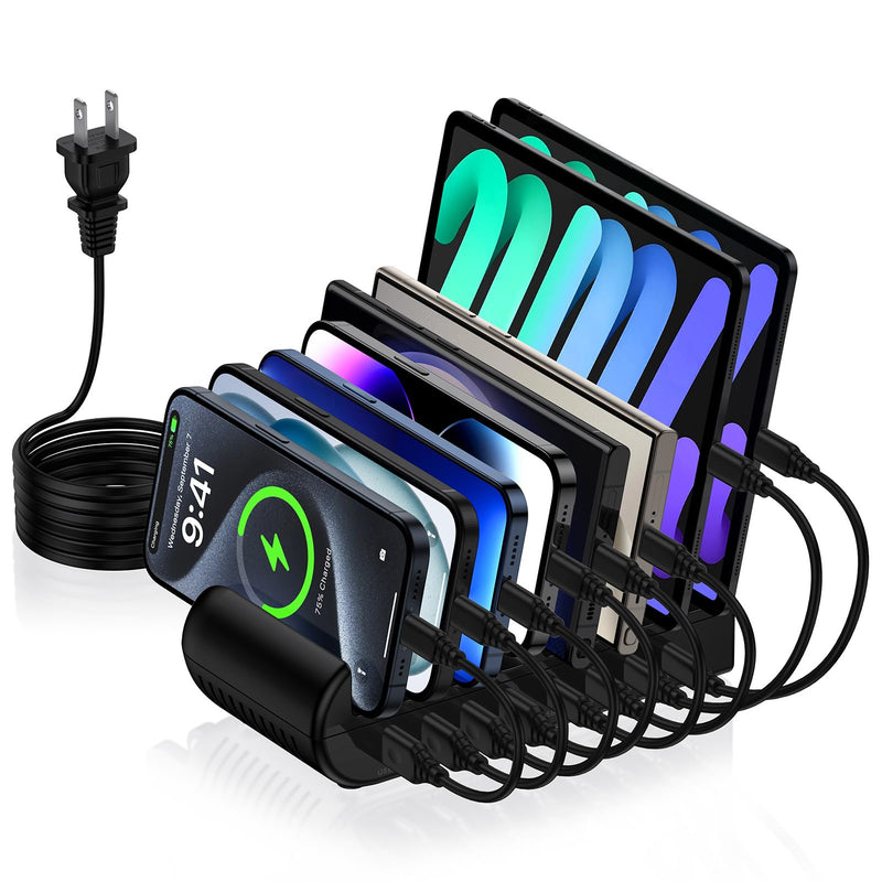 Samusng Charging Station, 65W 8 Ports Multi Charger Station USB Charging Dock for Multiple Devices for Samsung Galaxy S24 Ultra S23 FE S22 A15 5G A14, iPhone 15 Pro Max 14 13 12, Google Pixel 8a 7 Pro