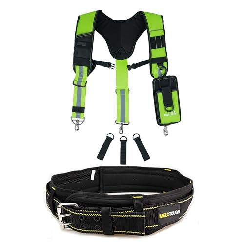 MELOTOUGH 1pcs Padded Tool Belt with D-ring Adjustable Tool Belt + 1pcs Tool Belt Suspenders Work Belt Suspenders for Men Big and Tall Heavy Duty