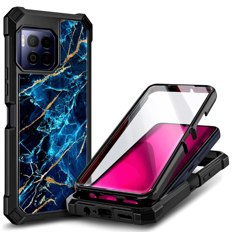 NZND Designed for T-Mobile REVVL 7 PRO 5G Case with [Built-in Screen Protector], Full-Body Shockproof Protective Rugged Bumper Cover, Impact Resist Phone Case (Marble Design Sapphire) Blue