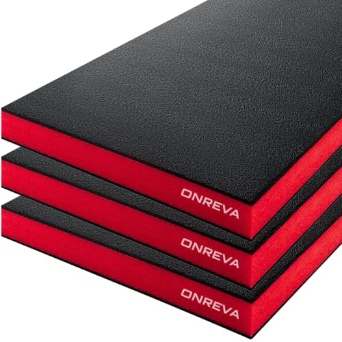 ONREVA Tool Box Foam Organizer 16x12x2 inch 3Pack, Kaizen Sheets for Pro Tool Control, Custom Tool Shadow Inserts for Cases & Drawers, High Density Polyethylene Foam, Black with Red