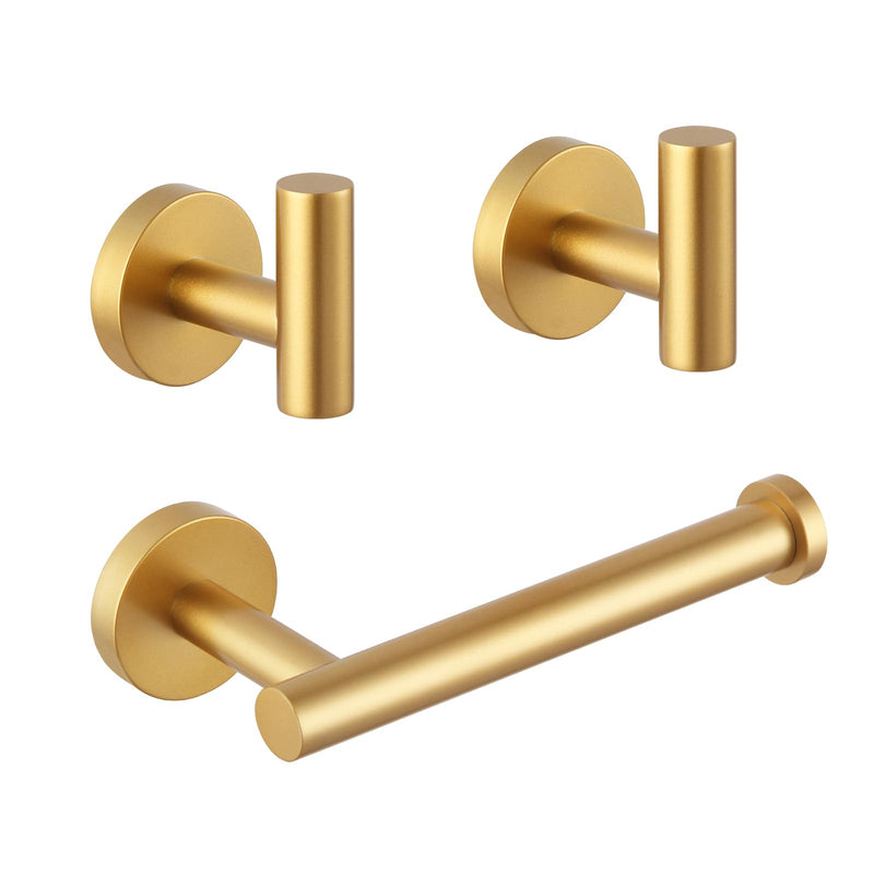 GERZWY Bathroom 3-Piece Accessories Hardware Set Gold Stainless Steel - 2X Coat Hook Toilet Paper Holder AG1401B-BE