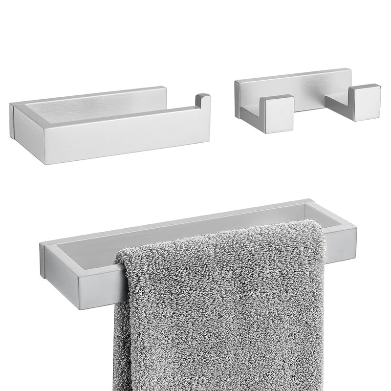 3 Pieces Brushed Nickel Bathroom Hardware Accessories Set,SUS304 Stainless Steel Towel Holder Set Towel Holder Robe Hook Toilet Paper Holder Wall Mounted