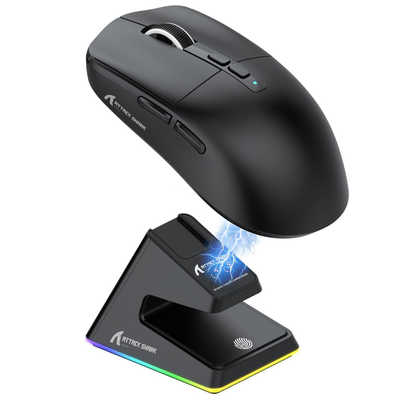 x Attack Shark X6 Wireless Gaming Mouse with RGB Charging Dock, 49g Ultralight, PixArt PAW3395 26000 DPI, 2.4G/Wired/Bluetooth, G502 200Hrs Battery Programmable Mice for Win/Mac - Black Mouse&Tape&Base