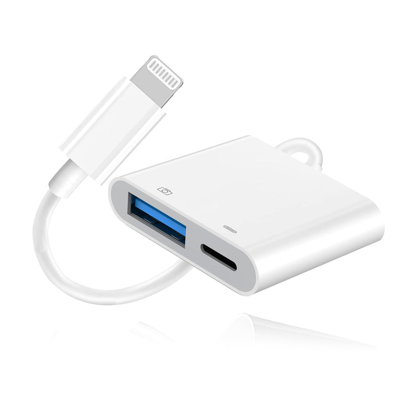 [Apple MFi Certified] Lightning to USB Camera Adapter for iPhone, High-Speed USB Female OTG Cable with Charging Port for iPad to Connect Card Reader, Plug and Play