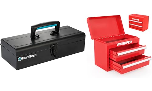 DuraTech 15" Metal Tool Box - Gifts for Dad & WORKPRO Mini Metal Tool Box