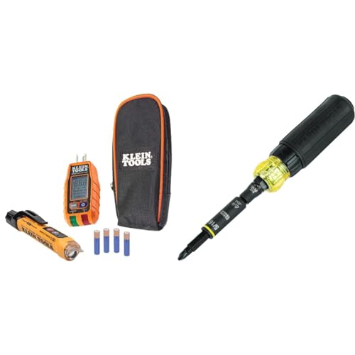 Klein Tools Electrical Test Kit with GFCI Tester, Voltage Detector and 11-in-1 Ratcheting Screwdriver DEVICE + Multi-Bit Screwdriver