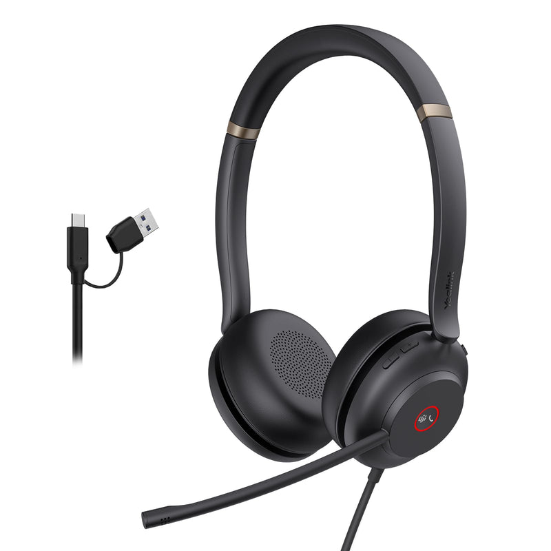 Yealink UH37 USB Headset with Noise Cancelling Microphone,Wired Headset for PC Laptop,Teams Certified,USB-A & USB-C Cable,Works with Zoom and Other Leading UC Platforms Black,Stereo Teams Certified