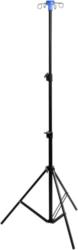 6.5 Feet Portable Folding Infusion Stand, 4 Hooks, 3 Legs, Drip Bag Stand, Height Adjustable, Foldable Infusion Stand for Travel and Home Care Black