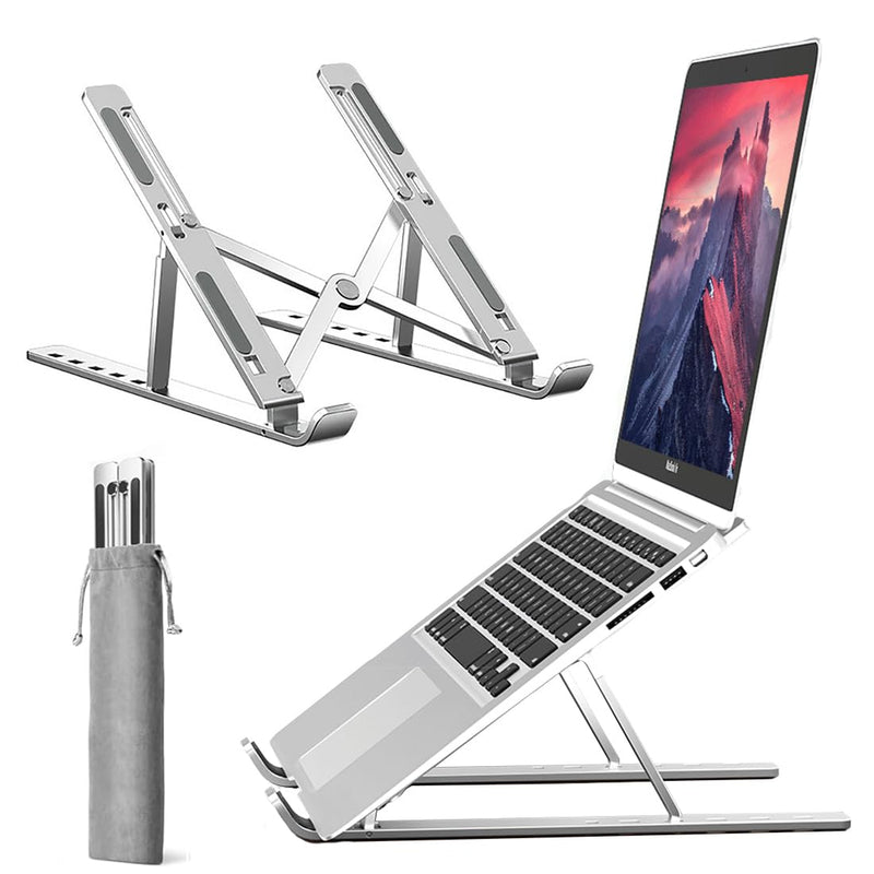 Laptop Stand, Computer Tablet Stand Laptop Holder Riser Ergonomic Aluminum Adjustable 6 Angle Foldable Portable Desktop Holder Compatible with MacBook,iPad, HP, Dell, Lenovo 10-15.6”- Silver