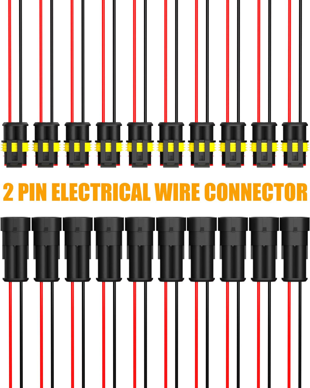 BJZ 2 Pin Car Connectors BJZ Waterproof 22AWG Automotive Electrical Connectors, Quickly Connect or Disconnect 2-Wires Connectors for Car Trailer Truck Bus Van Marine Boat Yacht (10 Kits) 2 PIN Connectors