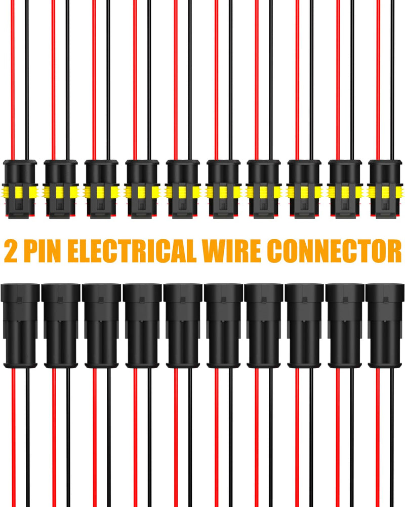 BJZ 2 Pin Car Connectors BJZ Waterproof 22AWG Automotive Electrical Connectors, Quickly Connect or Disconnect 2-Wires Connectors for Car Trailer Truck Bus Van Marine Boat Yacht (10 Kits) 2 PIN Connectors