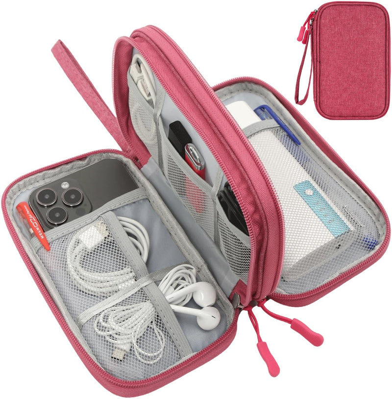 Organizer Travel Case, Electronic Organizer Pouch Bag, Universal Electronics Accessories Case, USB Storage Case for Cable, Cord, Charger, Phone, Power Bank, Earphone (Rose Red, Large) Rose Red
