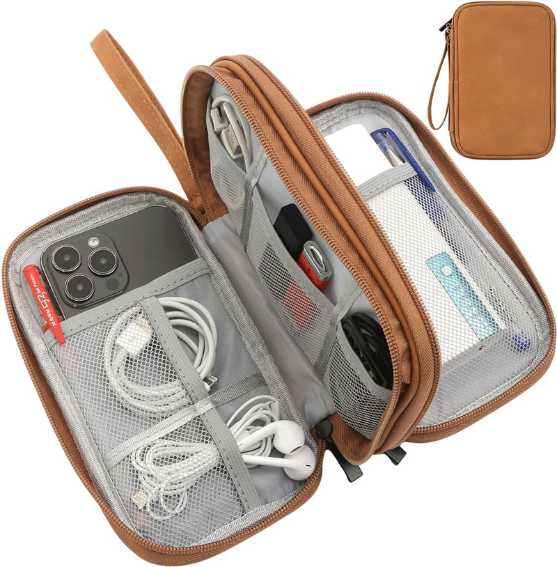 Travel Cable Organizer Pouch Electronic Accessories Carry Case Water Resistant Accessories Organizer Pouch Bag for Cable, Cord, Charger, USB, Phone, Power Bank, Earphone (Brown, Medium) Brown
