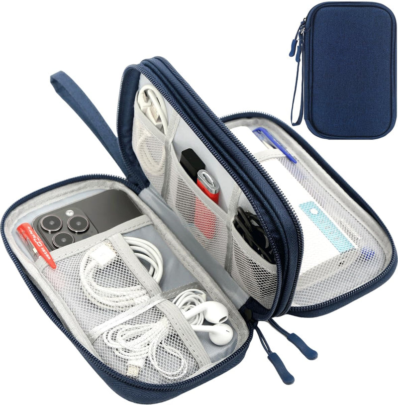 Electronic Organizer, Travel Cable Organizer Bag Pouch Electronic Accessories Carry Case Waterproof Electronic Bag for Cable, Cord, Charger, Phone, Power Bank, Earphone (Navy Blue, Medium) Navy Blue