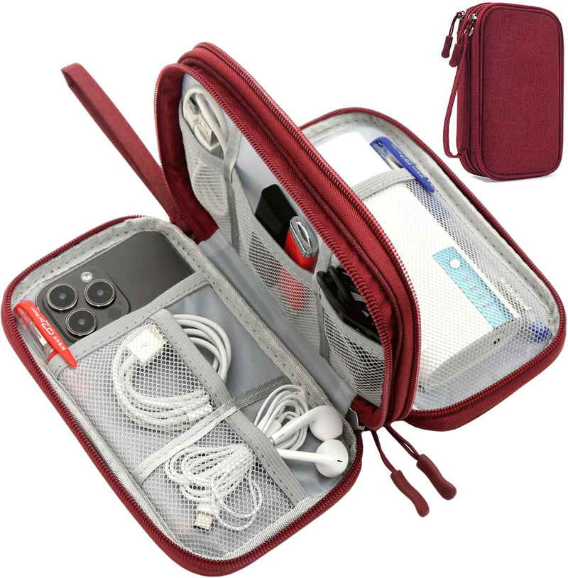 Electronic Cord Organizer Travel Case, Travel Cable Organizer Bag, Waterproof Electronic Accessories Carry Pouch for Cable, Cord, USB, Charger, Phone, Power Bank, Earphone (Wine Red, Medium) Wine Red