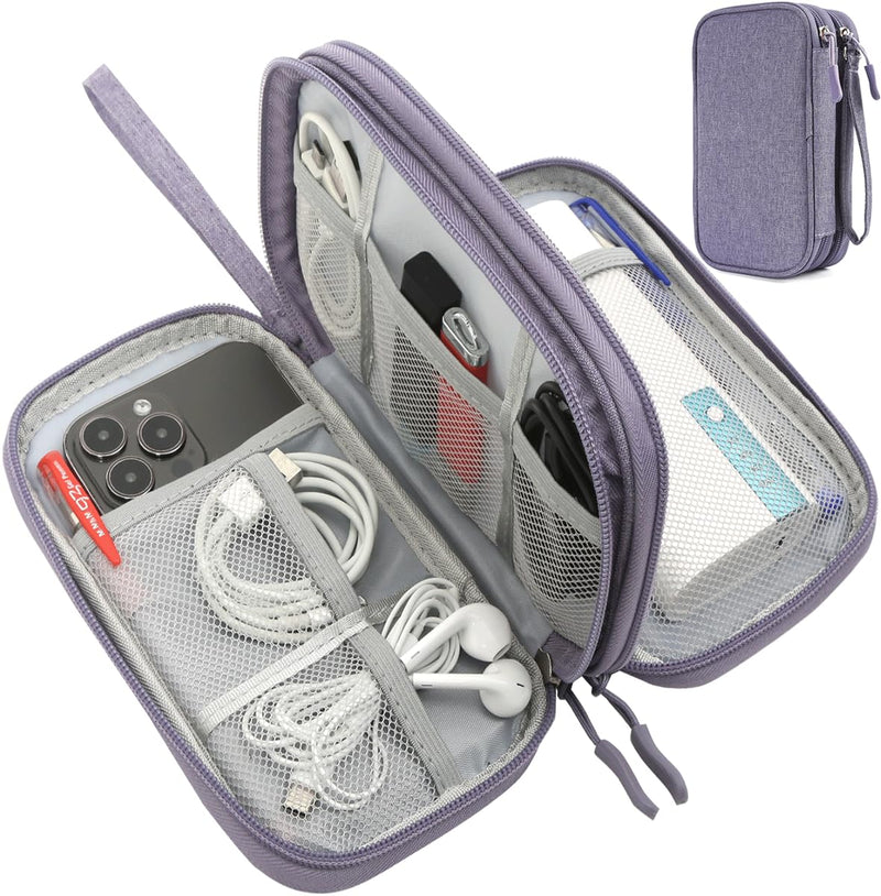 Travel Electronic Organizer Pouch Bag, Waterproof Portable Electronic Accessories Storage Multifunctional Case for USB, Cable, Cord, Charger, Phone, Power Bank, Earphone (Purple, Large) Purple