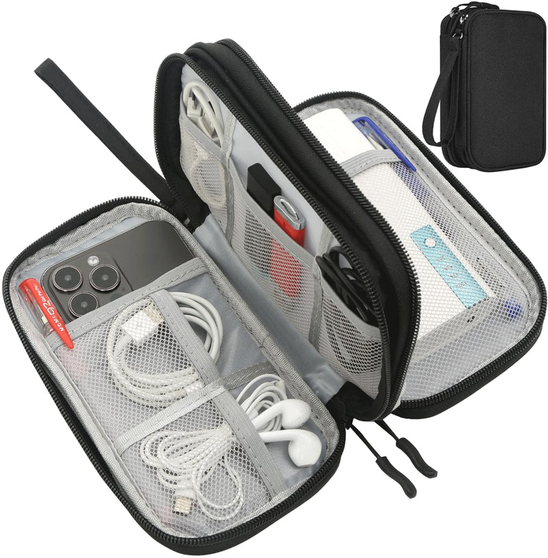 Electronics Organizer Travel Bag, Small Cable Organizer Case Waterproof Accessories Pouch, Travel Electronic Carrying Case for Cord, Charger, Phone, USB, Power Bank, Earphone (Black, Medium) Black