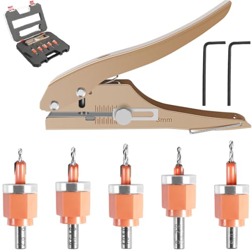 5Pcs Limit Countersink Drill Bit Set with Hole Punch, Deep Adjustable Countersunk Drill Bit Kit, Round Shank Wood Countersink Drill Bit, Edge Banding Punching Tool for Wood PVC (Drill Bit+Plier) Drill Bit+plier
