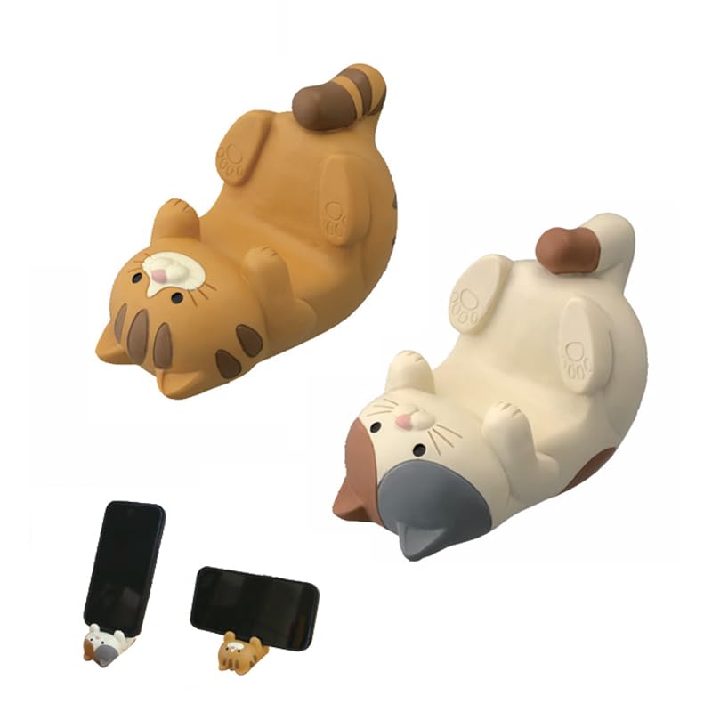 2pcs Cute Cat Phone Holder, Resin Creative Cartoon Cat Phone Stand Compatible for All Cellphones Home Decor