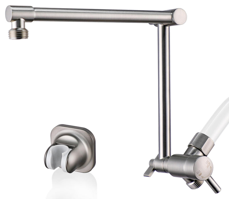 G-Promise Metal Shower Head Extension Arm with Diverter, Handheld Holder Included, G1/2 Universal Thread Rain Shower Arm, Brass Adjustable Extender with 3-Way Diverter, Brushed Nickel