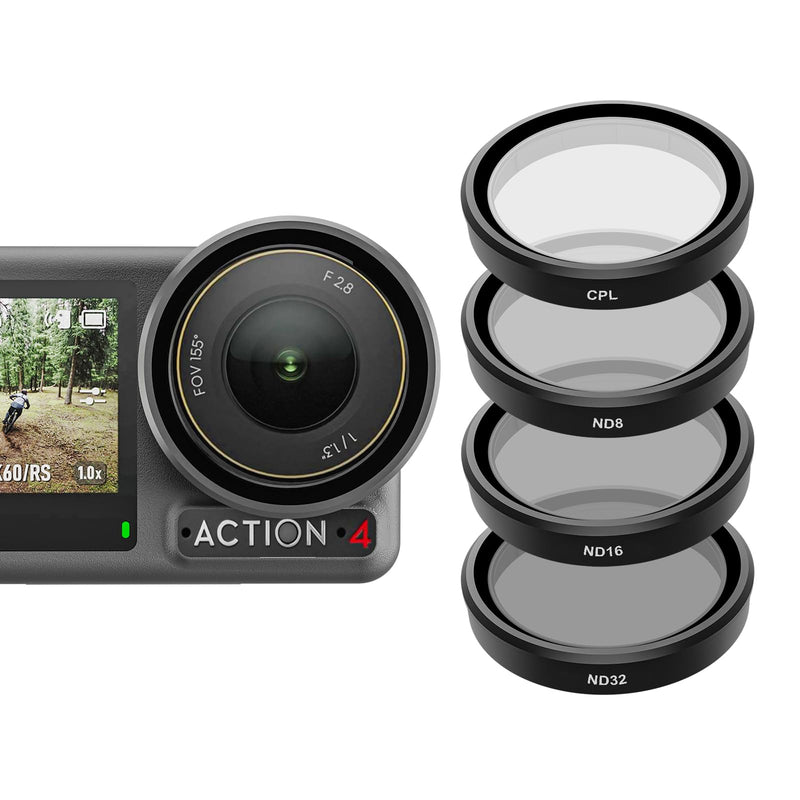 TELESIN Lens Filter Kit for DJI Osmo Action 3 Action 4 Accessories, 4Pack CPL Polarizing ND8 ND16 ND32 Neutral Density HD Ultra Thin Lens Protector for DJI Action 3 4 Camera CPL+ND8 ND16 ND32