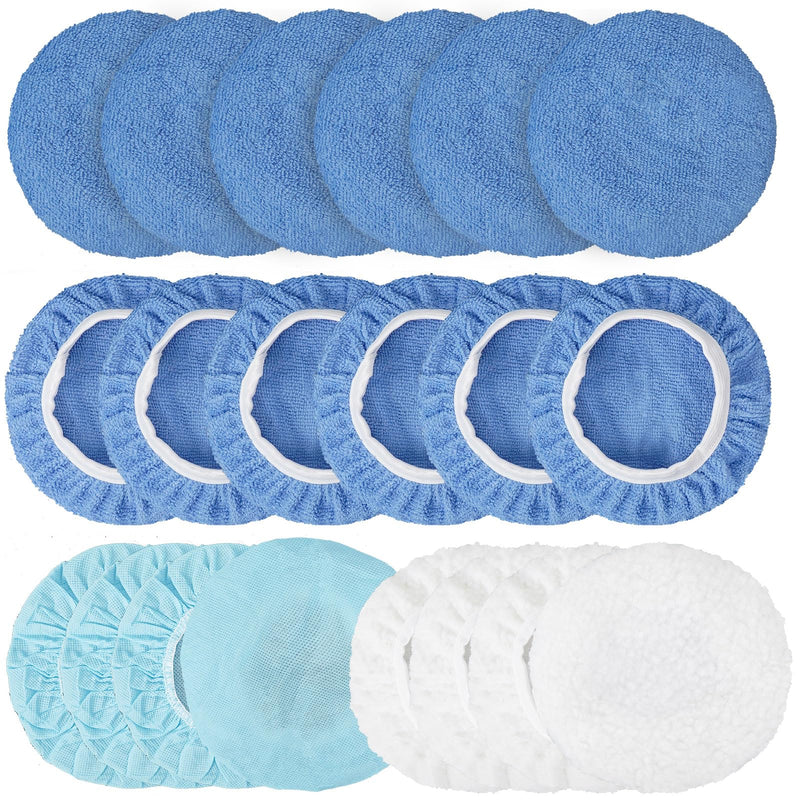 20-Piece Car Orbital Buffer Polisher Pad Bonnet Set, Microfiber Polishing Buffing Pads Bonnet Buffing Pad Cover (5-6 Inches)