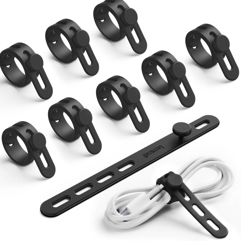 10Pack Silicone Cable Ties Cord Organizer Strap - Lamicall Reusable Washable Wire Wrap Management with Lock Buckle, Elastic Adjustable Charger Cable Wrap Tie, Electrical Cord Organizer for Travel Home