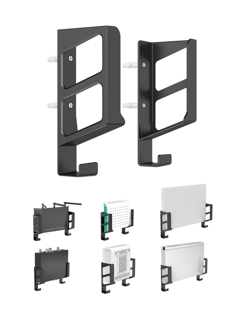 Universal Wall Mount Shelf for Modem/Router/Mac Mini/Apple TV/ROKU, Fits Cable Box Behind TV, Compatible with Wall Mount for Laptop/Mac Mini/DVR/DVD Media Players (Black) Black