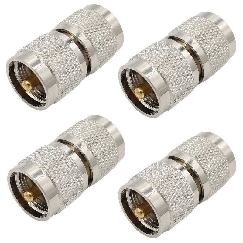 UHF Male to Male Connector 4-Pack, PL259 UHF Male Coax Connector Adapter for CB Ham Radio Antenna, Coaxial Cable, SWR Meter, LMR, LAN, CCTV System