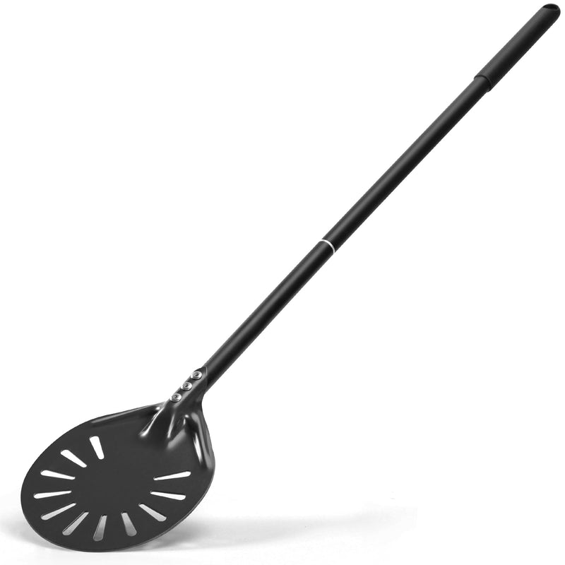 6” Pizza Turning Peel - Extra Long Handle Pizza Turner - Restaurant-Grade Aluminum Perforated Pizza Peel Lightweight Metal Outdoor Pizza Oven Accessories 6” Extra long handle turning peel Black