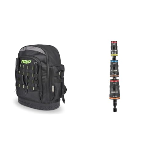 AWP Extreme Tool Backpack with Padded Straps, Klein 7-in-1 Impact Flip Socket Set with 1/4 to 9/16-Inch Sizes
