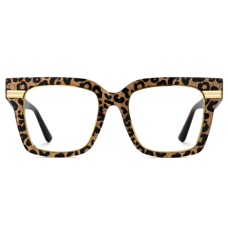Zeelool Glasses Frame for Women, Personality Fit Glasses Eyeglasses with Non-prescription Clear Lenses Taylor ZJGX799757 Leopard Print Blue Light Blocking Lens