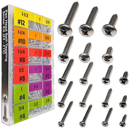 EEEEE Self Tapping Screws Assortment Set 552pcs, Assorted Screws SAE #4#6#8#10#12 304 Stainless Steel Sheet Metal Screws Kit Phillips Drive Wood Screw Assortment (SAE Pan Head 552pcs) SAE Pan Head 552pcs