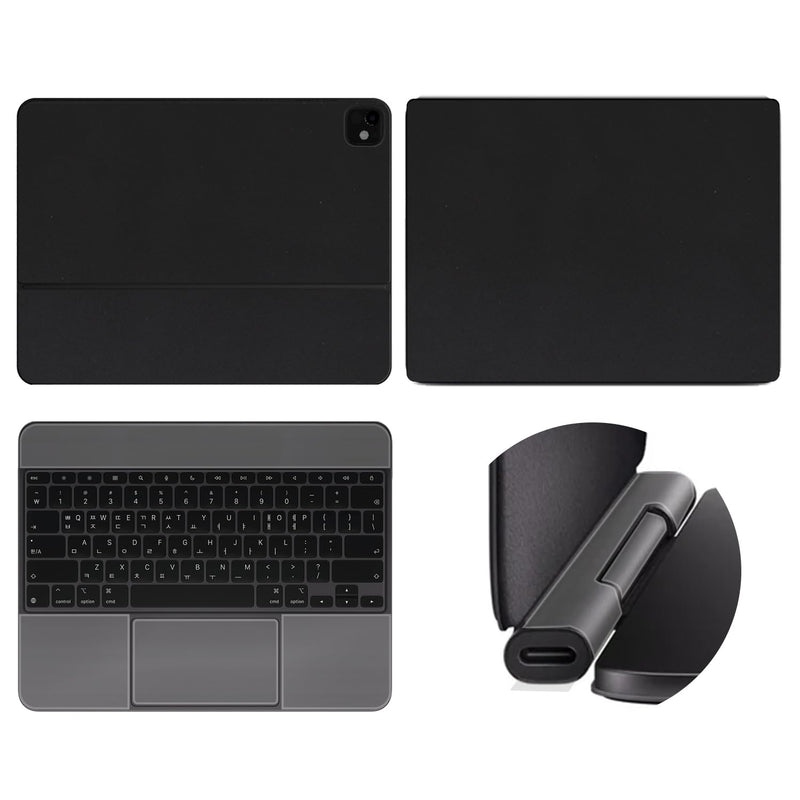[3in1 Full Set] Top & Bottom Matte Black Skin & Palm Rest/Hinge Transparent Matte Ultra Thin Skin Cover Film for ipad Pro 13 M4 2024 Magic Keyboard Black - iPad Pro 13 M4 (2024)