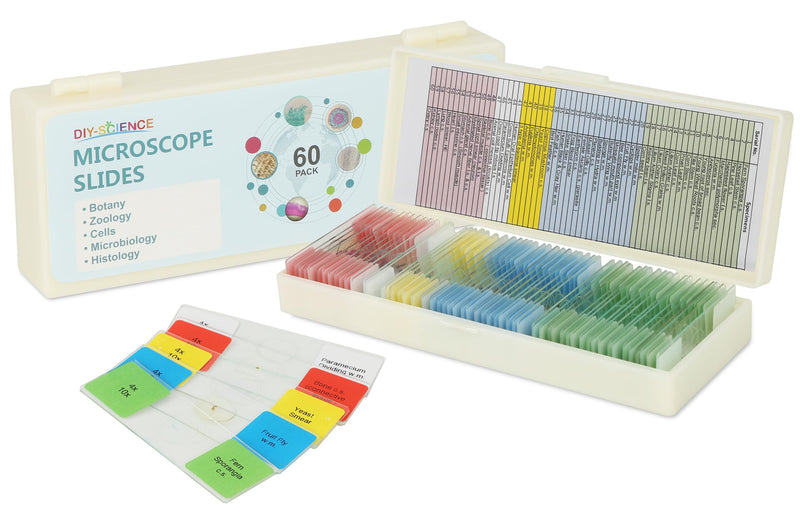 Microscope Slides with Specimens for Kids, 60 Lab-Grade Prepared Microscope Slides, Animal/Plant/Microbe/Tissue Samples, STEM Biology Kit for Homeschool, Classroom Labs & Science Education Ages 8+