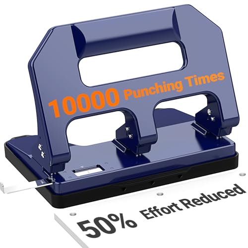 AFMAT Heavy Duty 3 Hole Punch, 3 Hole Puncher for Binder, 40-Sheet Three Hole Punch w/ 10000+ Uses, Metal Hole Puncher 3 Ring, 50% Reduced Effort, 9/32inch Hole, Bulit-in S.S. Paper Guide HPX1 (Blue) Blue