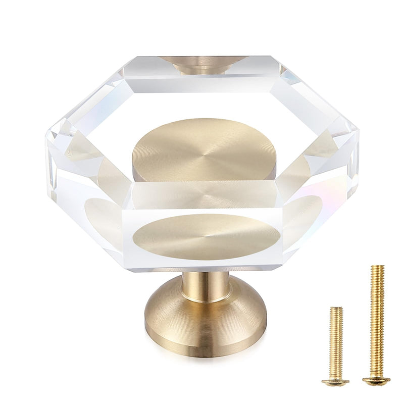 Guank 12-Pack Brass Base Crystal Drawer Knobs, Glass Crystal Gold Cabinet Knobs, 1-5/16-Inch Hexagon, Kitchen Hardware Pulls, Modern Bathroom Hardware Knob 12 Pack hexagonal-1.2inch