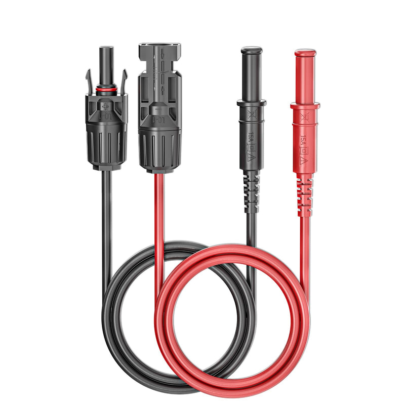 Safety Banana Plug to Solar Plugs Silicone Test Leads | Pack of 2 red black, 1 m, 1000 V/15 A, for photovoltaic solar cell system