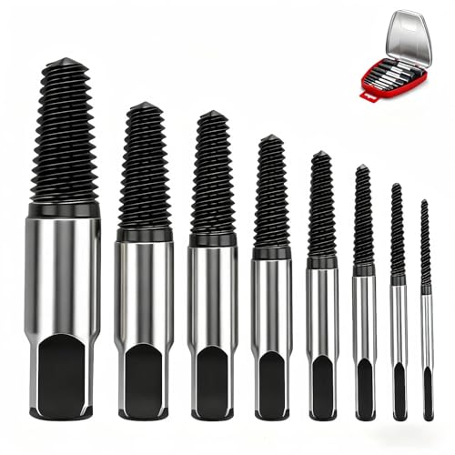 HUANR 8-Piece Screw Extractor Set, Left Extractor Set for 4-45 mm | Carbon Steel Screw Extractor with Storage Box for Removing Damaged Screws and Pipes