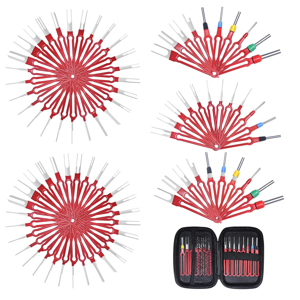 86Pcs Terminal Removal Tool Kit - Red Electrical Wire Connector Pin Removal Tool Kit with Protective Bag, Automotive Pin Extractor Tool Terminal Ejector Kit for Most Connector Terminals