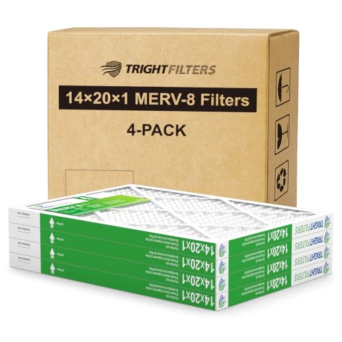 TRIGHTFILTERS 14x20x1 Air Filter 4 Pack, MERV 8 Pleated HVAC Furnace Filter