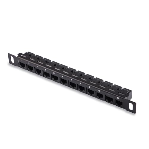 GeeekPi 12-Port Cat6 Patch Panel - 0.5U (10") Modular Keystone Coupler Panel for DeskPi RackMate T0/T1/T2/T0 Plus/T1 Plus/TL1 Network Cabinets and 10" Server Cabinet 12-Port Cat6 Patch Panel Black