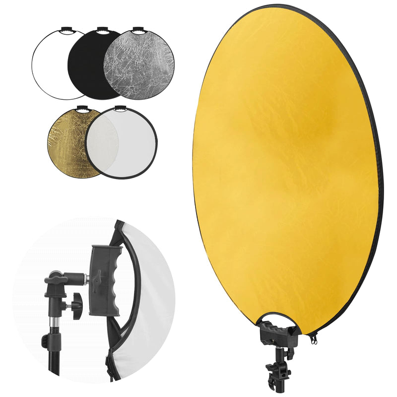32 Inch (80cm) Photography Reflector, Collapsible Light Reflector with Bag & tilt Adapter, 5 in 1 Handle Reflector for Studio & Outdoor Lighting -Translucent, Silver, Gold, White and Black