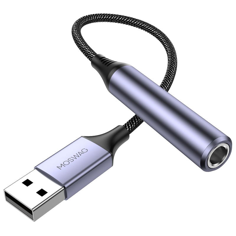 MOSWAG USB to 1/4 Jack Audio Adapter, USB to 6.35mm Female Headphone Aux Adapter with External Sound Card Compatible with Laptop, PC, Amplifier, Speaker, 6.35mm Headphone (NOT for Recording and Mic) 10 Inch/25 CM Black