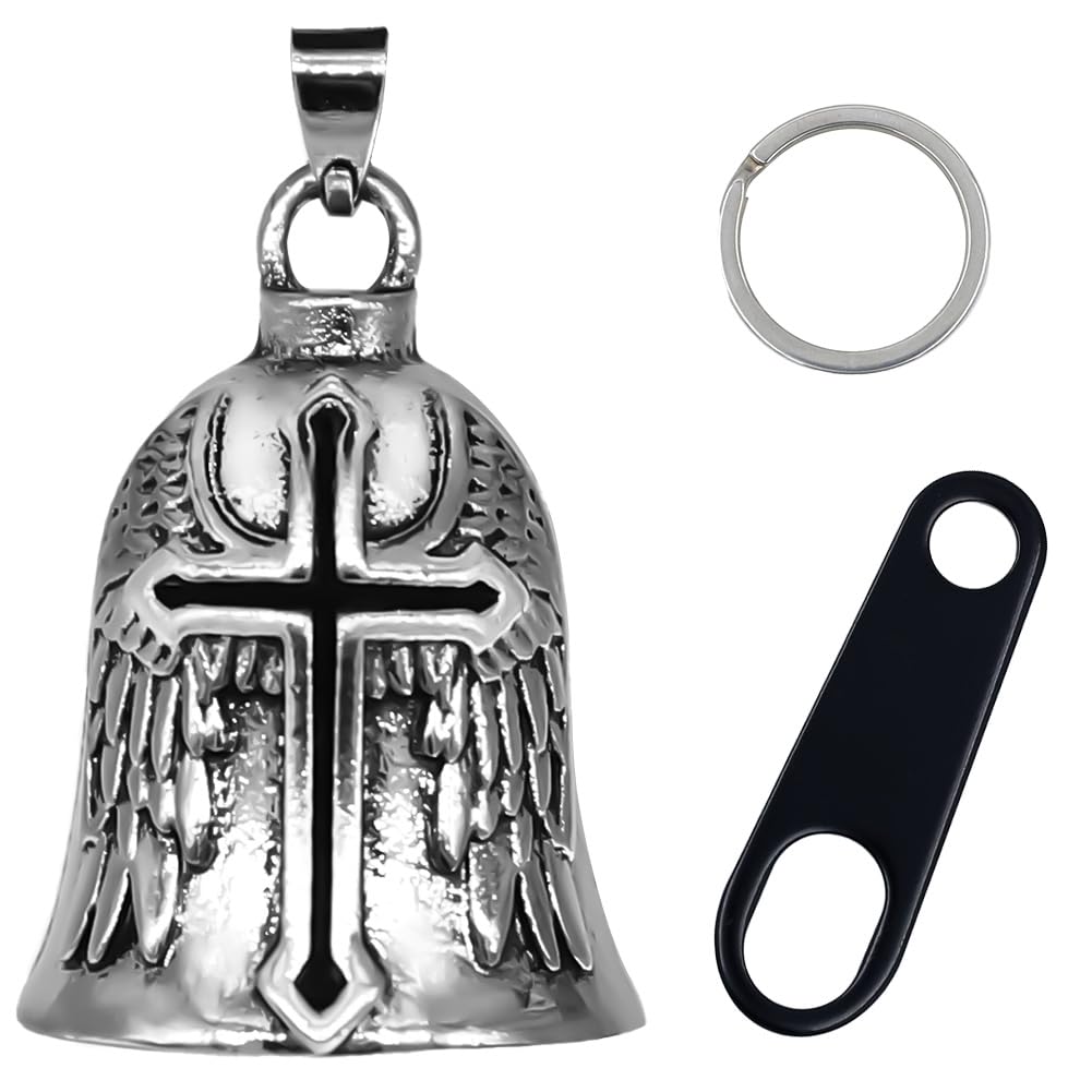 Motorcycle Bell Guardian Angel Motorcycle Accessories Spirit Bells for Good Luck Good Luck Keychain & Drive Safe Pendant Accessories For Bikers Riders Pets for Men Women Guard riding safety